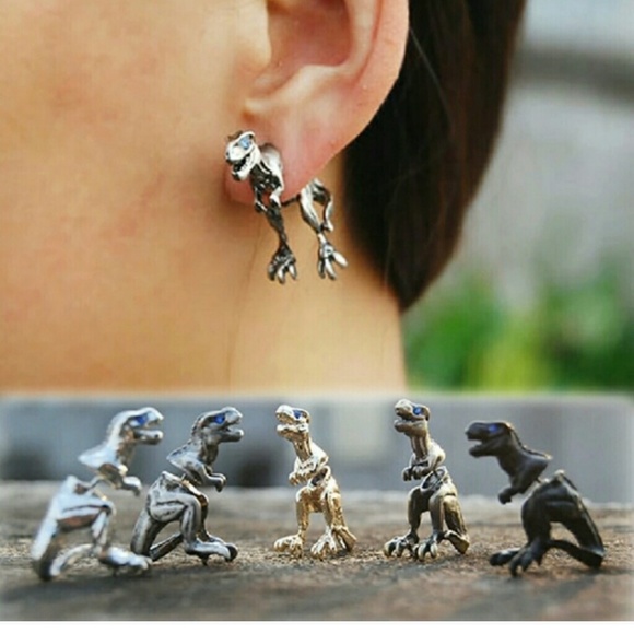 New Design 2 Pcs Punk Cool Dinosaur T-rex Earring - Picture 8 of 9